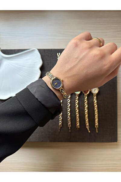 rubsey Retro Minimal Metal Cord Vintage Women's Wristwatch Inside Navy Blue