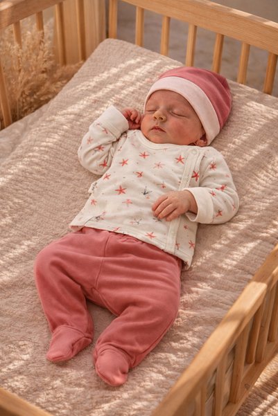 Minelia Kids Girl Newborn Baby 3-Piece Set – 100% Cotton, Floral Pattern, Pink Baby Set