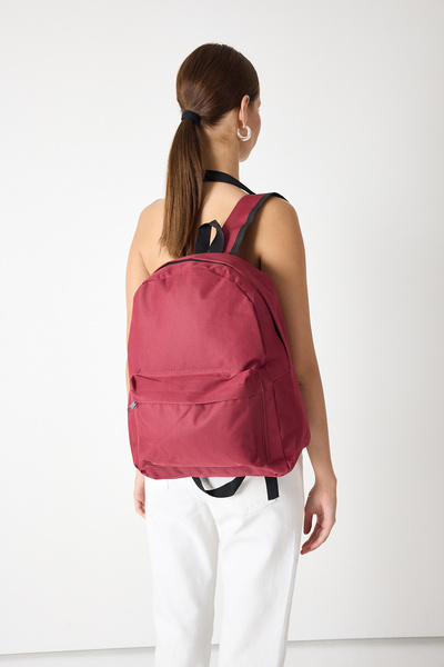 Tonny Black Unisex Burgundy Two-Compartment Backpack with Front Zipper
