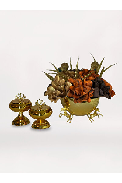 Acarya Design GOLD SAKSIDA YAPAY ÇİÇEK ARANJMANI/ 2'Lİ ŞEKERLİK