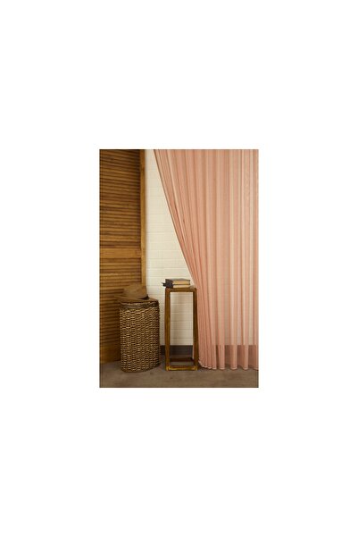 Vivense MASSARELLİ KIRÇILLI KETEN PİLESİZ TÜL PERDE, MERCAN RENGİ, 100X260