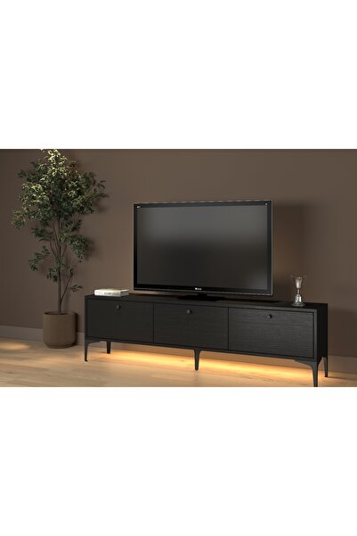 Vivense PARİS LED IŞIKLI TV SEHPASI, WOOD SİYAH, 160 CM