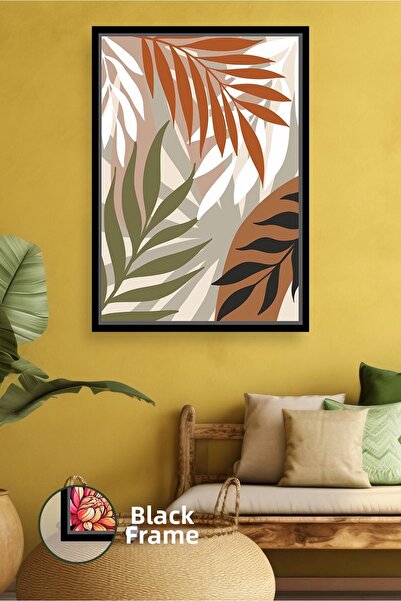 KOSS Dijital Pictură pe pânză în stil boho cu model de frunze, în tonuri natu...