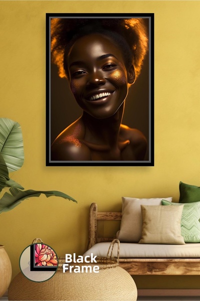 KOSS Dijital Portret de femeie zâmbitoare în tonuri calde, pictură pe pânză î...