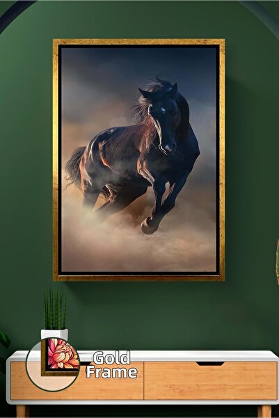 KOSS Dijital Pictură pe pânză cu cal negru care alergă, cu tema putere și vit...
