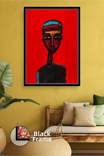 KOSS Dijital Figura umană masculină africană cu fundal roșu, pictură modernă ...