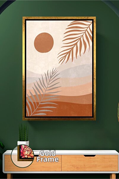 KOSS Dijital Pictură pe pânză înrămată cu frunze de palmier boho și tonuri de...