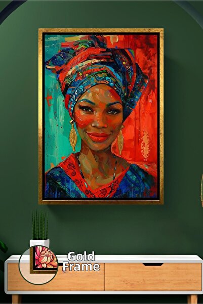 KOSS Dijital Portret de față de femeie africană zâmbitoare, pictură pe pânză ...