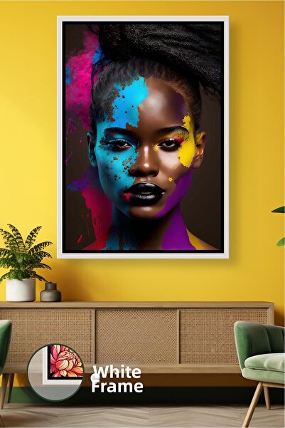 KOSS Dijital Portret de femeie africană, pictură colorată pe față, decor arti...