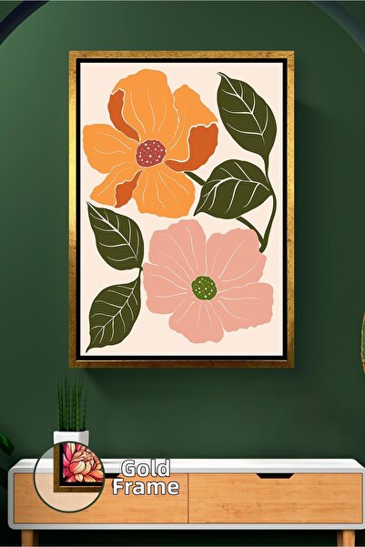 KOSS Dijital Pictură de perete cu flori portocalii și pudră, detaliu frunze, ...