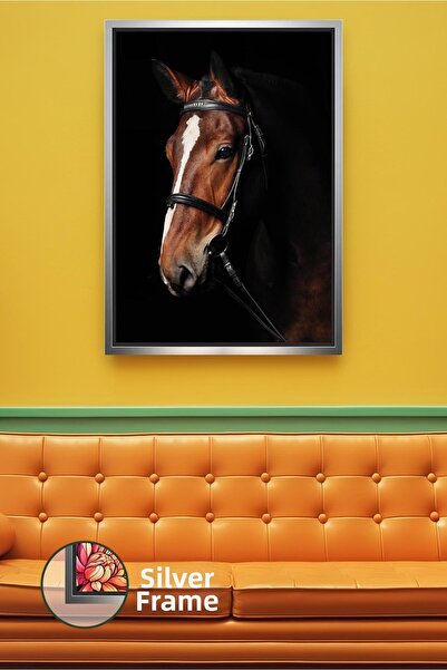 KOSS Dijital Portret de cal cu dungi albe pe fundal negru, decor elegant de p...