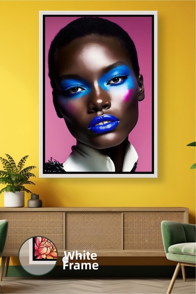 KOSS Dijital Fundal roz Portret de femeie cu machiaj albastru Decor de perete...