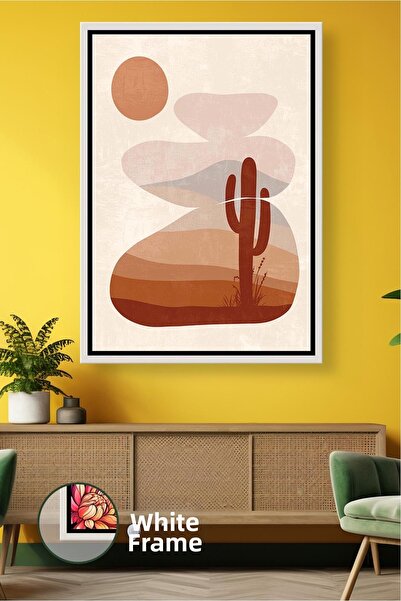 KOSS Dijital Tablou de pânză înrămat în stil bohemian, cu silueta de cactus ș...