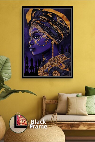 KOSS Dijital Portret de femeie africană în tonuri de violet și auriu, cu mode...