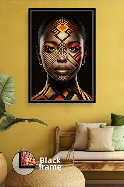 KOSS Dijital Figura de femeie africană, fundal negru, model galben portocaliu...