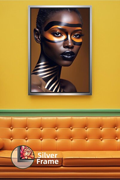 KOSS Dijital Portret de femeie africană cu mască de aur negru, cu linie detal...