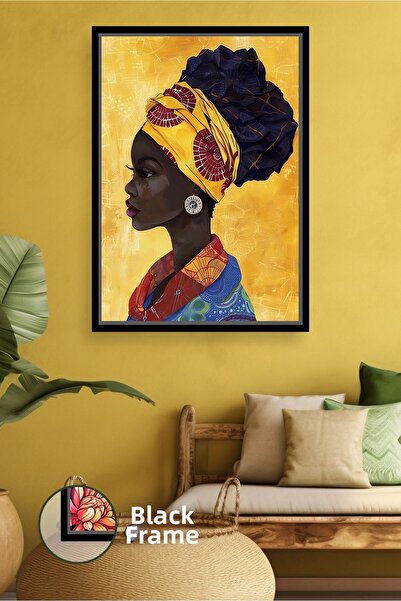 KOSS Dijital Portret lateral de femeie afro inspirat de Africa, decor etnic p...