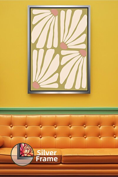 KOSS Dijital Pictură murală cu model de flori pe fundal de muștar, stil boem ...