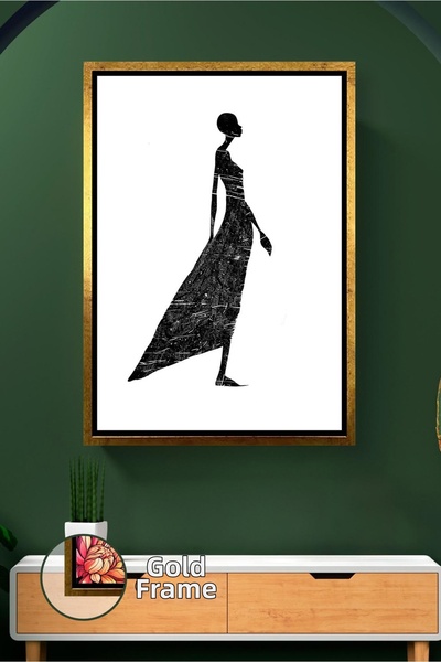 KOSS Dijital Siluetă de femeie africană alb-negru în rochie lungă, pictură pe...