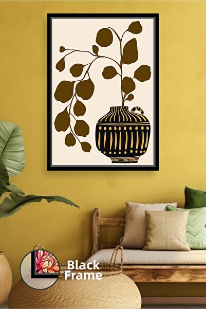 KOSS Dijital Pictură pe pânză înrămată cu vază cu model auriu negru și decor ...