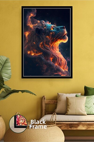 KOSS Dijital Figurină de leu cu efect de flacără și fum, decor modern de pere...