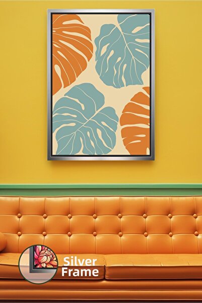 KOSS Dijital Decor de perete modern cu model de frunze portocalii și albastre...