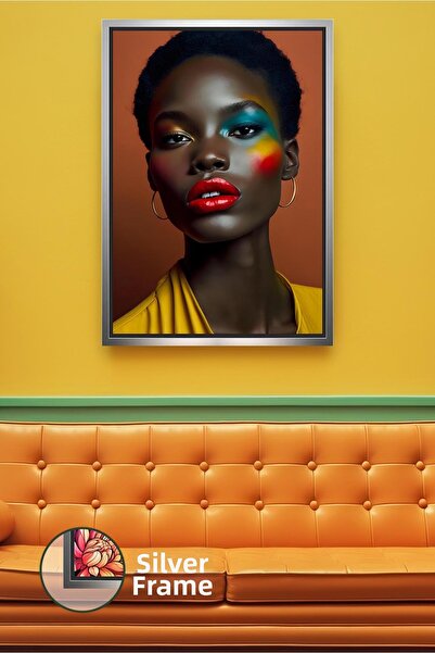 KOSS Dijital Portret de femeie africană, față colorată, machiaj, ruj roșu, ar...