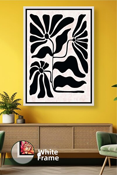 KOSS Dijital Pictură boemă cu model de flori negre, stil minimalist, pictură ...