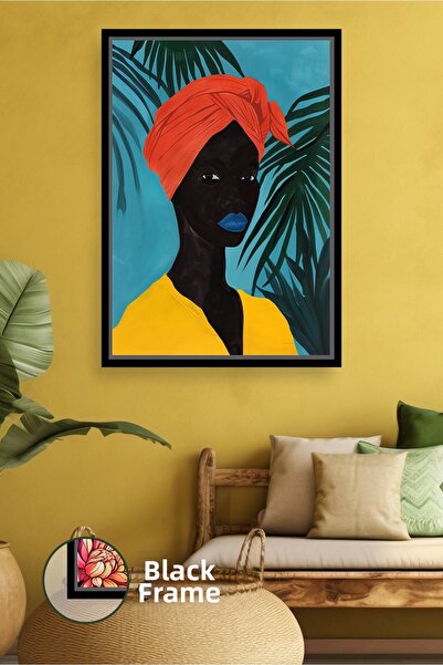 KOSS Dijital Decor de perete cu portret de femeie africană, frunze tropicale,...