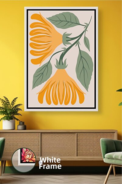KOSS Dijital Pictură de perete boho cu flori galbene, stil boem cu frunze ver...