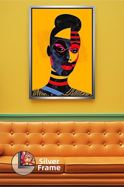 KOSS Dijital Portret abstract de femeie africană, fundal galben, artă african...