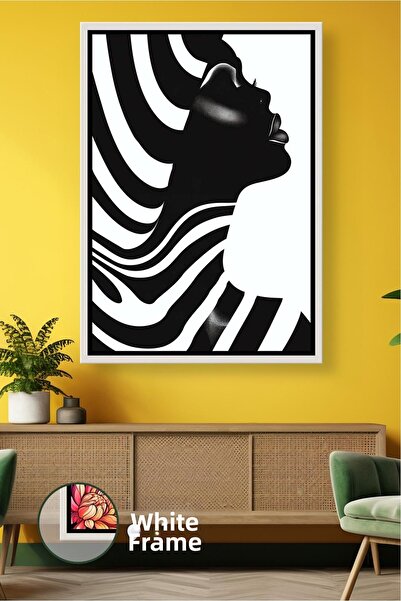 KOSS Dijital Portret de femeie africană alb-negru, model abstract cu dungi on...