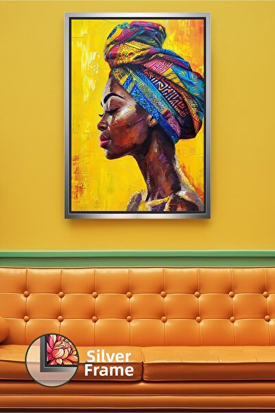 KOSS Dijital Portret lateral de femeie africană cu un eșarfă colorată, decora...