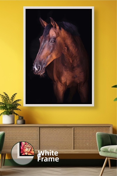 KOSS Dijital Portret de cal maro cu fundal negru, artă de perete cu tematică ...