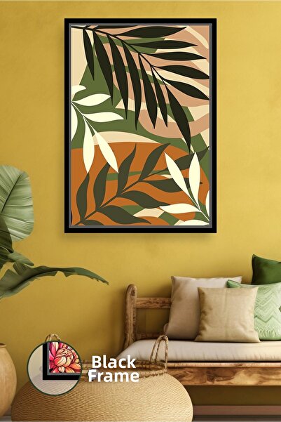 KOSS Dijital Tablou de pânză înrămat cu model de frunze de artă boemă, care o...