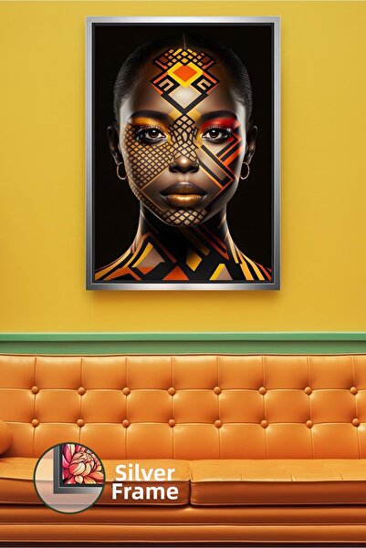 KOSS Dijital Figura de femeie africană, fundal negru, model galben portocaliu...