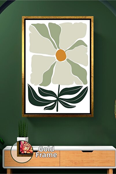 KOSS Dijital Πίνακας σε καμβά με κορνίζα σε πράσινο τόνο με μίνιμαλ φλοράλ ει...