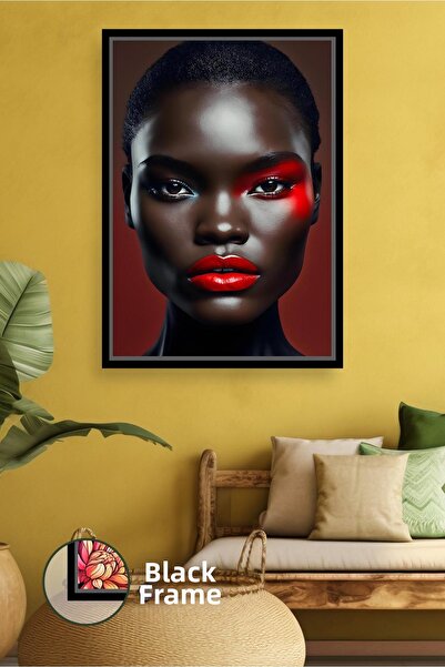 KOSS Dijital Портрет на африканска жена с червено червило, детайлен грим на л...