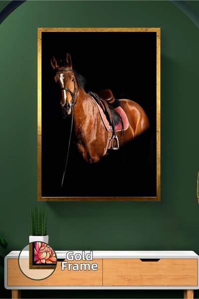 KOSS Dijital Картина с кафяво коне с седло, декоративно изкуство за стена с к...