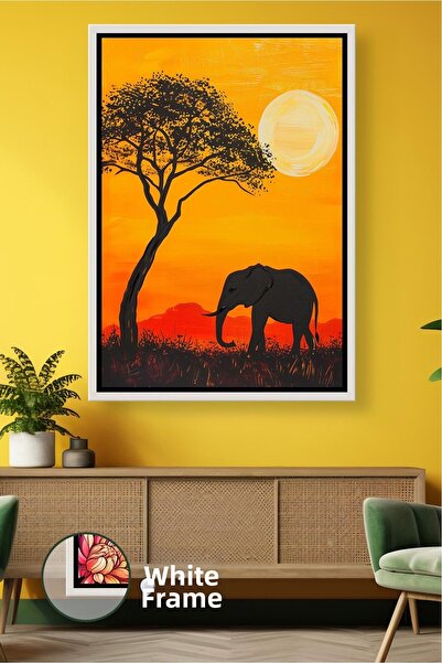 KOSS Dijital Figurină de elefant african, peisaj la apus de soare, natură, te...