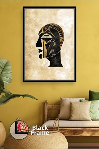 KOSS Dijital Pictură pe pânză înrămată cu figură etnică în tonuri de aur negr...