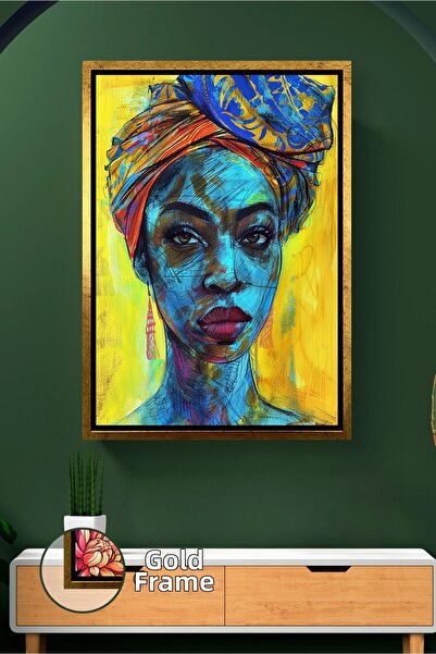 KOSS Dijital Portret de față de femeie africană cu o eșarfă colorată, decor d...