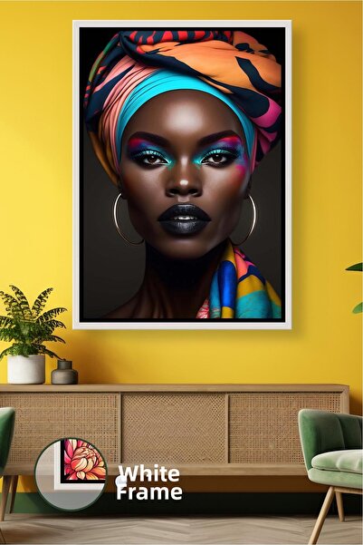 KOSS Dijital Portret de femeie cu eșarfă colorată și cercei, ornament de pere...