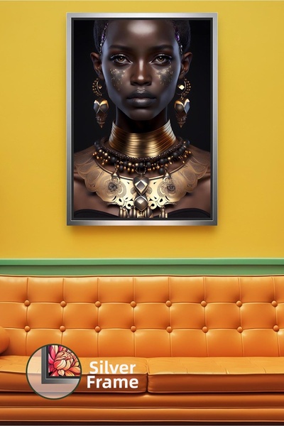 KOSS Dijital Portret de femeie africană cu detalii de bijuterii din aur, fund...