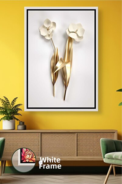 KOSS Dijital Pictură modernă cu flori minime, fundal alb, decor elegant pentr...