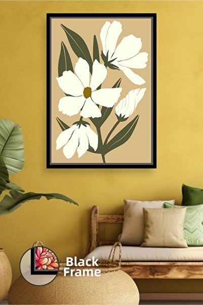 KOSS Dijital Pictură de perete cu model de flori crem, în stil boem, decor na...