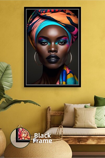 KOSS Dijital Portret de femeie cu eșarfă colorată și cercei, ornament de pere...