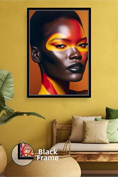 KOSS Dijital Portret de femeie cu detaliu al feței în roșu și galben, decor m...