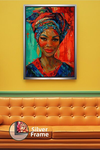 KOSS Dijital Portret de față de femeie africană zâmbitoare, pictură pe pânză ...