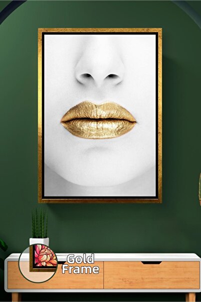 KOSS Dijital Εικόνα τοίχου με λεπτομέρεια χειλιών σε χρυσό χρώμα Μοντέρνα δια...